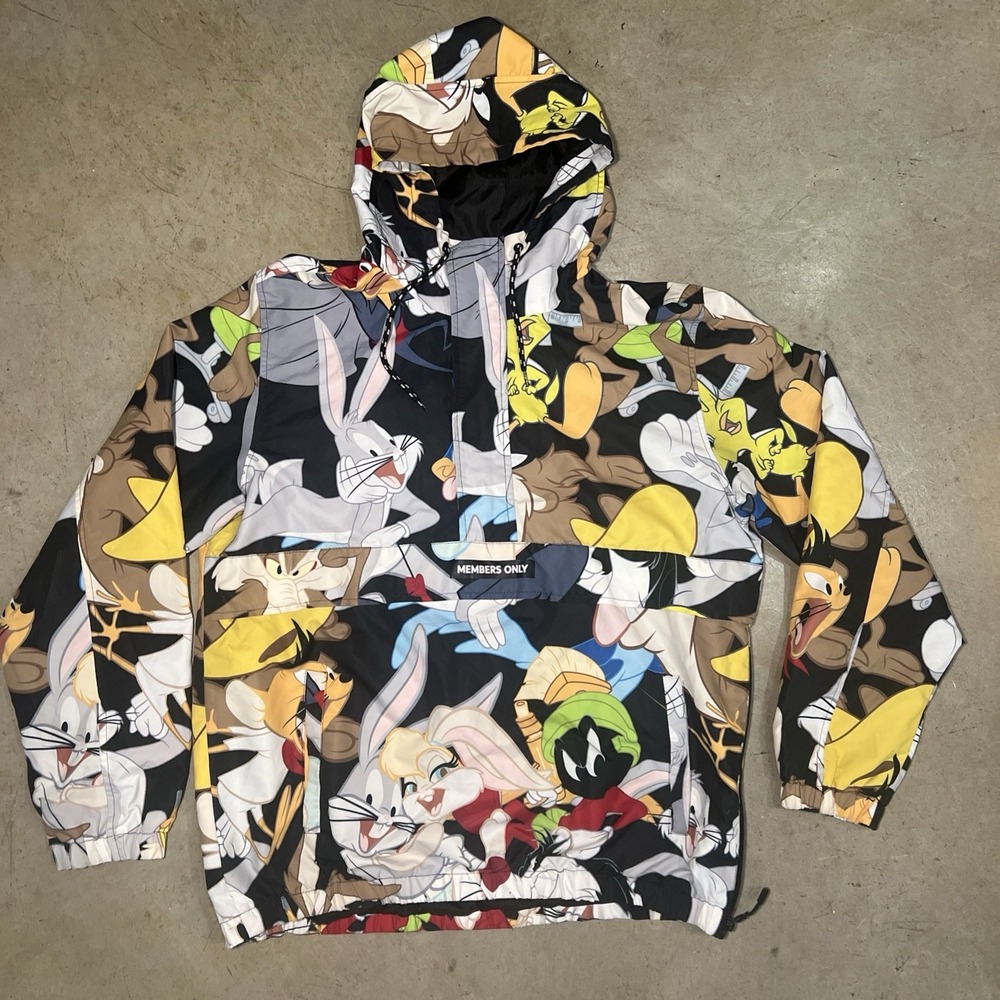 Looney Tunes Members Only Windbreaker Jacket Bugs Daffy Taz Menβs Medium Anorak